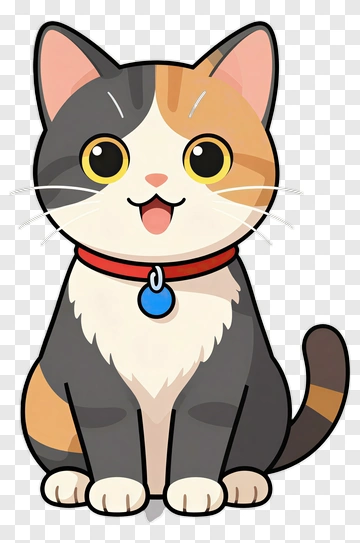Cartoon Calico Cat Sitting PNG