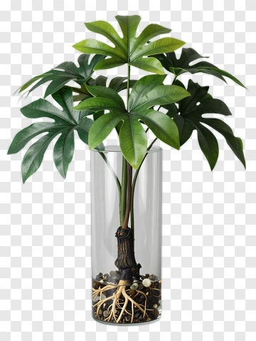 Potted Monstera Plant In Clear Vase PNG