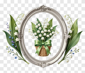 Flower Bouquet In Silver Frame PNG