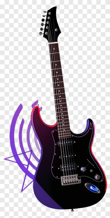 Electric Guitar With Sound Waves PNG