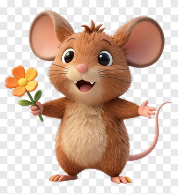 Cartoon Mouse Holding A Flower PNG