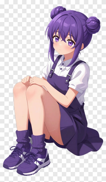 Anime Girl Sitting With Purple Hair PNG