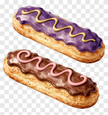 Delicious Eclairs With Chocolate And Purple Icing PNG