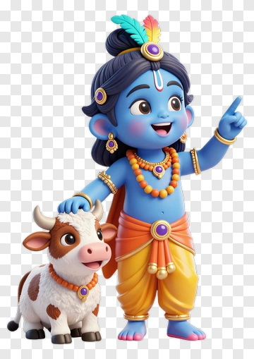 Cartoon Krishna With A Cow PNG