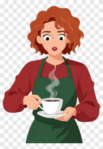 Surprised Barista Holding A Cup Of Coffee PNG