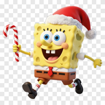 Spongebob Squarepants Holding A Candy Cane PNG