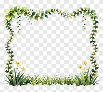 Floral Frame With Green Leaves And Yellow Flowers PNG