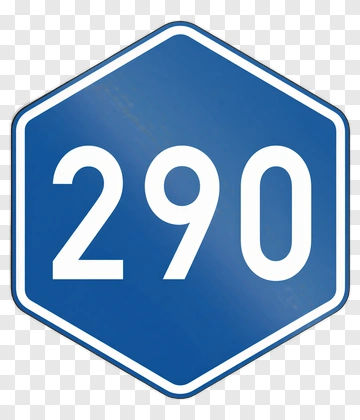 Blue Hexagonal Road Sign With Number 290 PNG