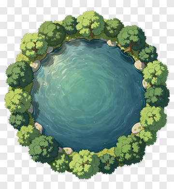 Circular Pond Surrounded By Trees PNG