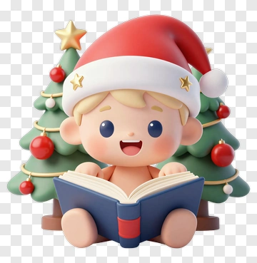 Cartoon Child Reading A Book By A Christmas Tree PNG