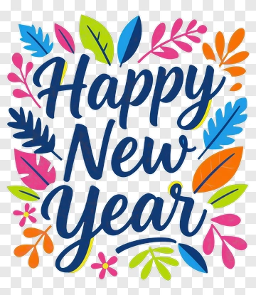 Happy New Year Floral Design PNG