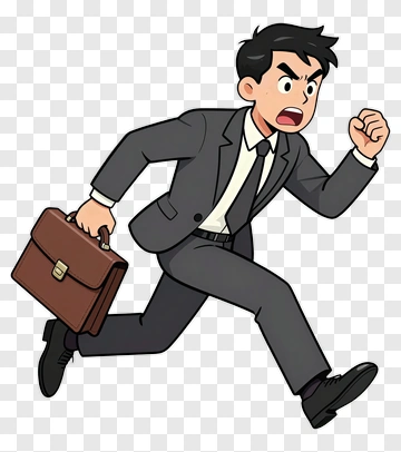 Cartoon Businessman Running With A Briefcase PNG