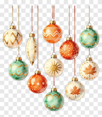 Colorful Christmas Ornaments Hanging Together PNG