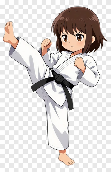 Cartoon Girl Performing A Karate Kick PNG