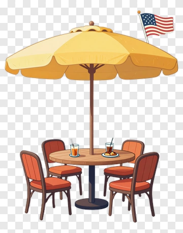 Outdoor Table Under Yellow Umbrella PNG