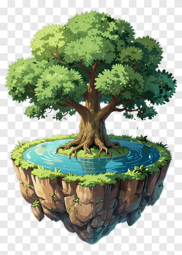 Colorful Tree On Floating Island With Water PNG