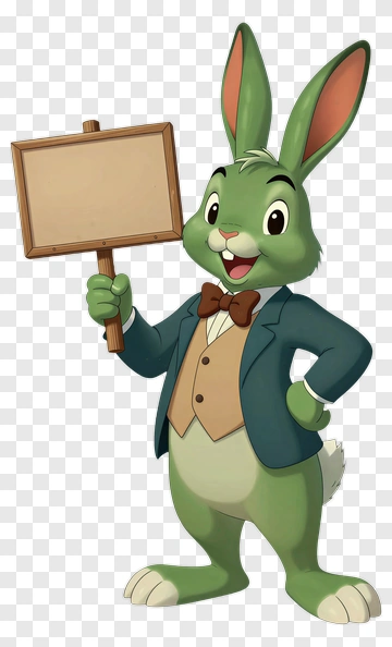 Cartoon Rabbit Holding A Blank Sign PNG