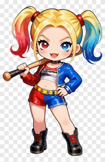Chibi Harley Quinn Holding A Baseball Bat PNG