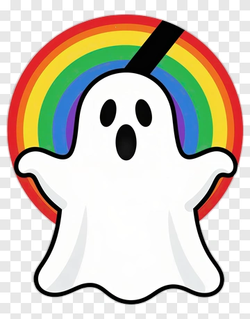 Cartoon Ghost With Rainbow Background PNG