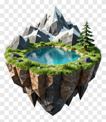 3D Mountain Landscape With Lake And Trees PNG