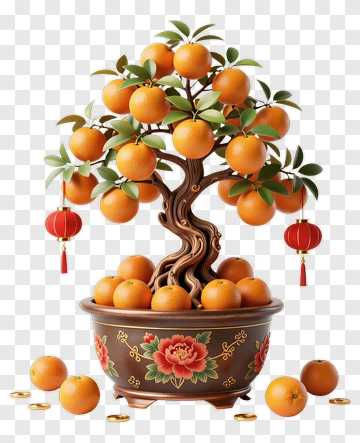 Decorative Orange Tree With Lanterns PNG