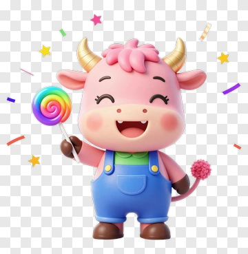 Cartoon Cow Holding A Colorful Lollipop PNG
