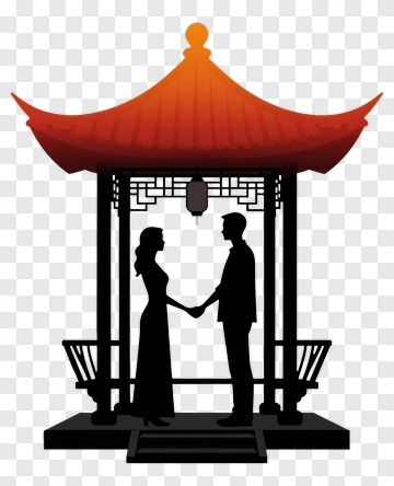 Silhouette Couple In A Pagoda PNG