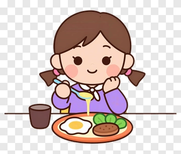 Cartoon Girl Eating Breakfast PNG