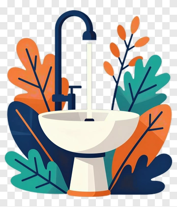 Stylish Sink Surrounded By Colorful Leaves PNG