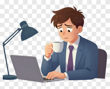 Businessman Working At A Laptop While Holding A Coffee Cup PNG