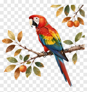 Colorful Parrot Perched On A Branch PNG