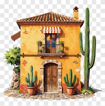 Colorful House With Cacti And Balcony PNG