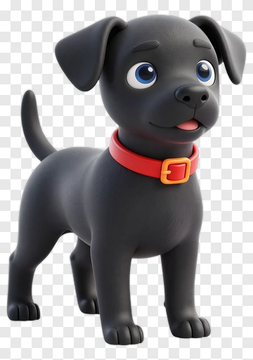 Cartoon Black Dog With Red Collar PNG