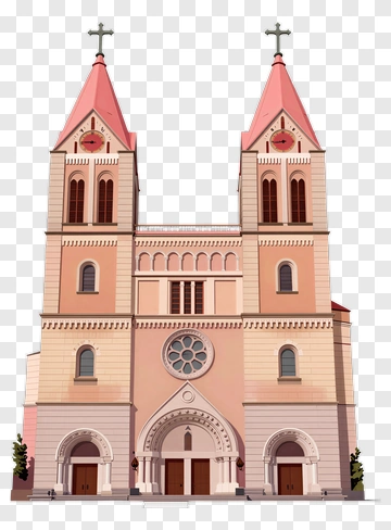 Pink Church Building With Twin Towers PNG