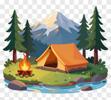 Camping Scene With Tent And Campfire PNG