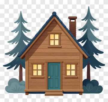 Cartoon Wooden House Surrounded By Trees PNG