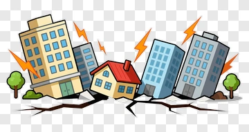 Cartoon Earthquake Scene With Buildings And Trees PNG