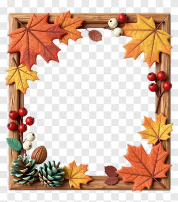 Autumn Leaf Frame With Pinecones And Berries PNG