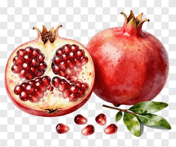 Pomegranate With Seeds And Leaves PNG