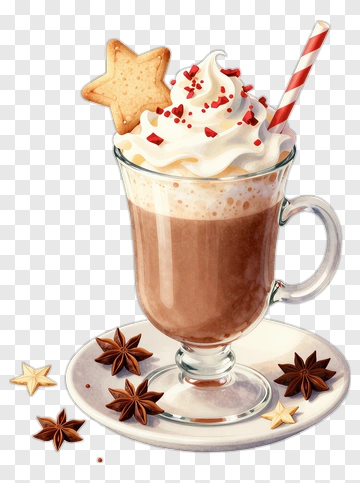 Delicious Hot Chocolate With Whipped Cream And Cookie PNG