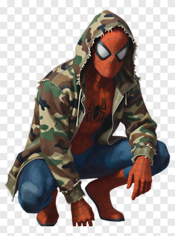 Spiderman In A Camouflage Hoodie PNG