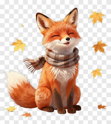 Cartoon Fox Wearing A Scarf PNG