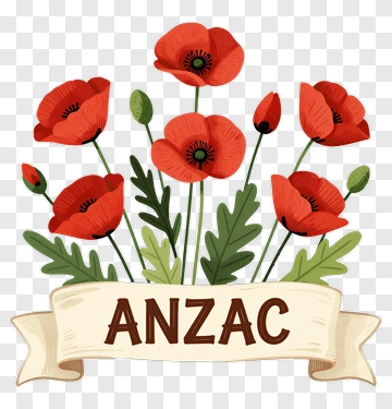 Poppy Flowers With Anzac Banner PNG