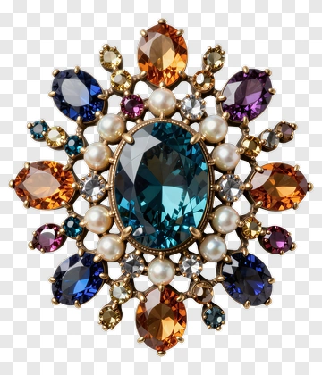 Colorful Vintage Brooch With Gemstones PNG