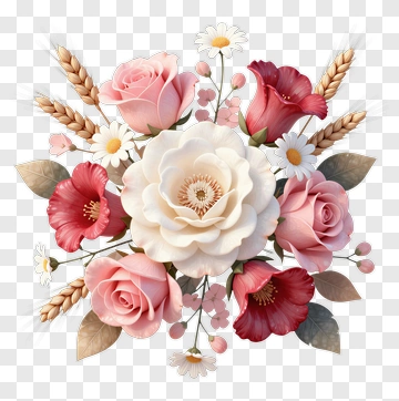 Floral Bouquet With Roses And Wildflowers PNG