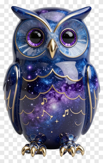 Colorful Owl Figurine With Galaxy Design PNG