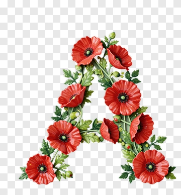Floral Letter A With Red Poppies PNG