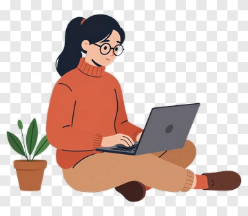 Woman Using Laptop While Sitting On The Floor PNG