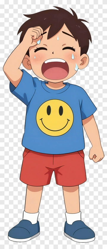 Cartoon Boy Crying With A Smile T-Shirt PNG