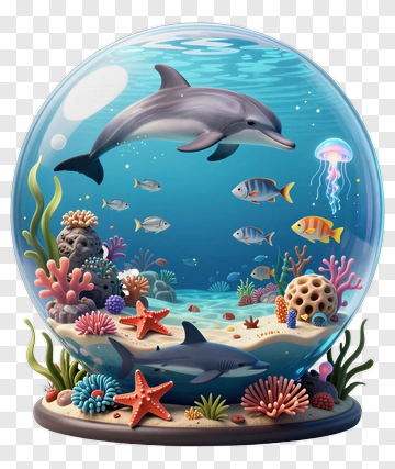 Underwater Scene With Dolphins And Colorful Coral PNG